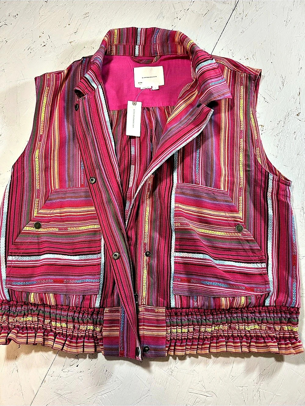 Anthropologie Striped Vest in Pink Size Small NWT